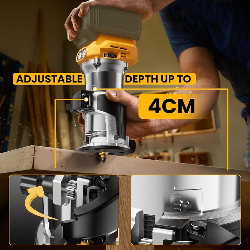 MtiolHig Cordless Compact Router Compatible with DeWalt 20V Battery (Bare Tool), 6 Variable Speeds Router Tool for Woodworking, 800W Fixed Base Wood Router - Image 5